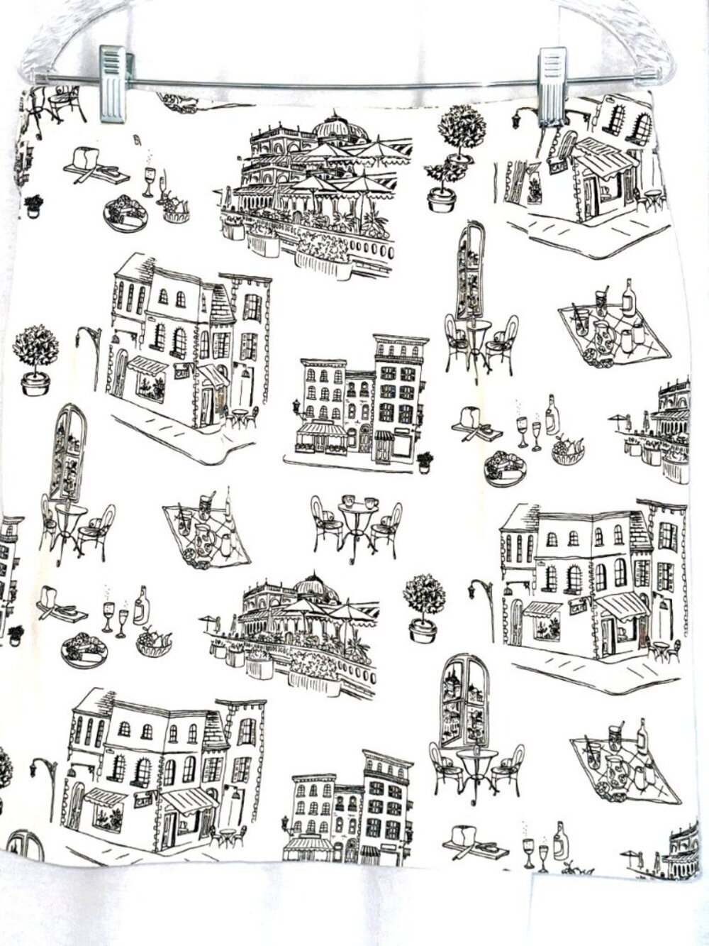 Talbots Mini pencil skirt Cream & Black French City illustrations size 10